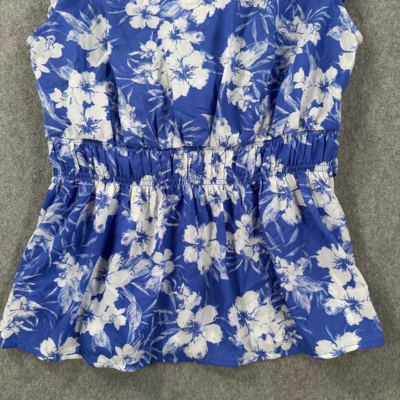 Pleione Blue Floral Flutter Sleeve Blouse Women's Medium V-Neck Drape Twist - Picture 10 of 10